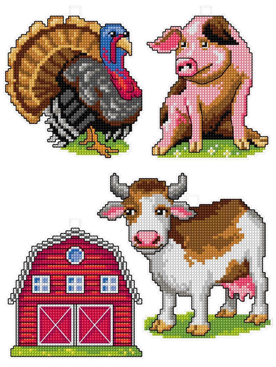 Farm 114CS Counted Cross-Stitch Kit with vibrant threads and plastic canvas.